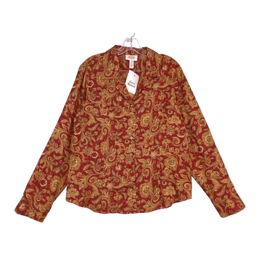 Vintage Talbots Silk Blazer Style Lapel Collar Shirt Retro Paisley Red Gold NEW